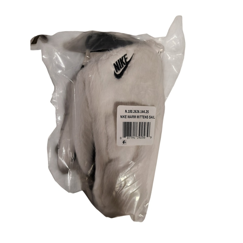 Nike Faux Fur Warm Mittens Sail White Black N.100.2626.144.2S Womens Small NWT